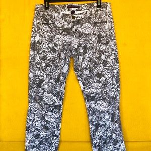 Material Girl Black and White Rose Print Denim